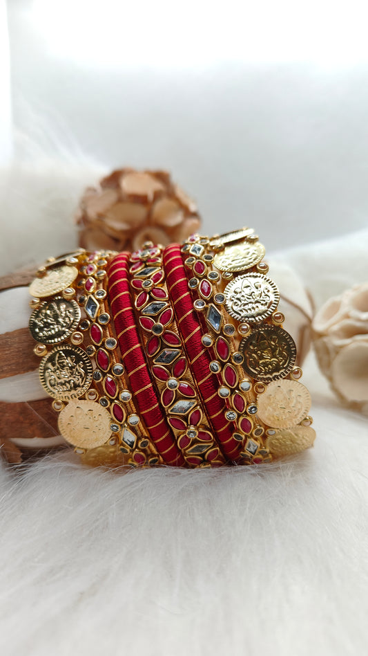 Handmade Kundan Silk Thread Bangles (Golden & Custom Colors)